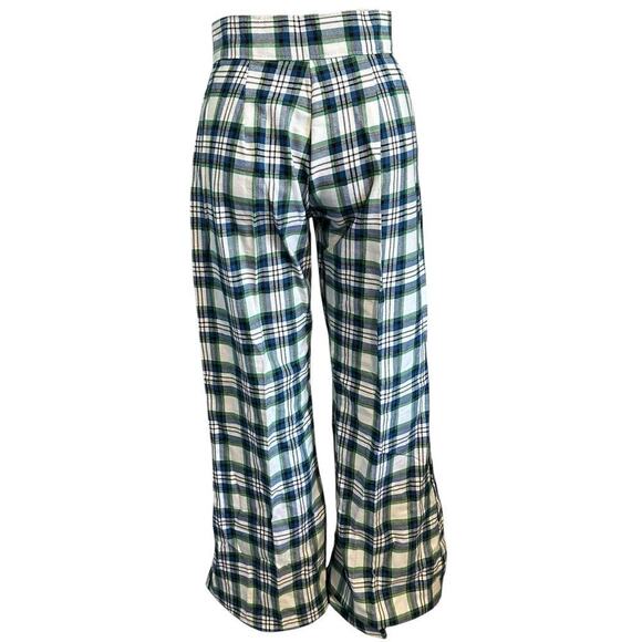 NWT Vintage 60s 70s Green Plaid Flared Cuffed Pants 4/6 - Picture 3 of 12